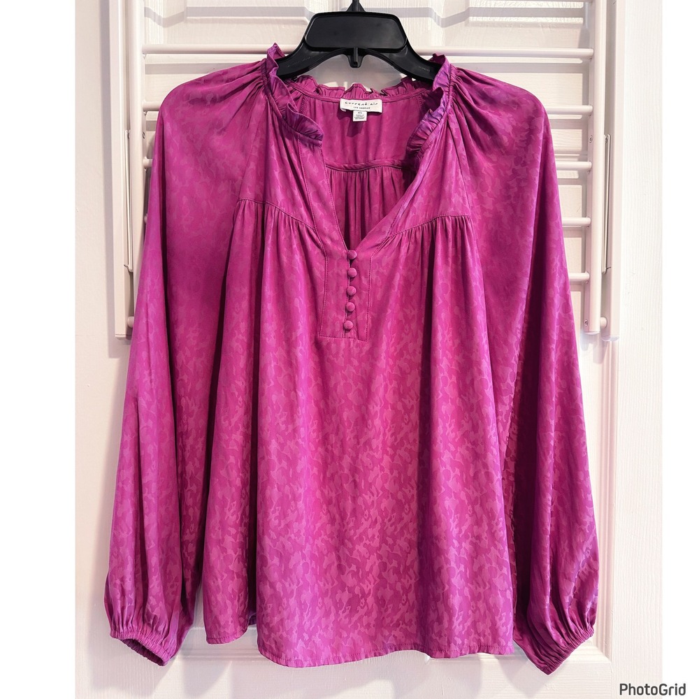 Current Air Los Angeles Fuschia Leopard Print Ruffle Pullover Top Xsmall